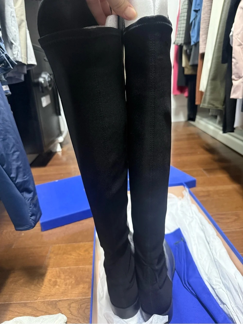 NEW Stuart Weitzman Black Over-the-Knee Stretch Leather Boots